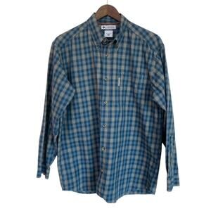 Columbia Blue and Tan Plaid Button Down Shirt - Medium